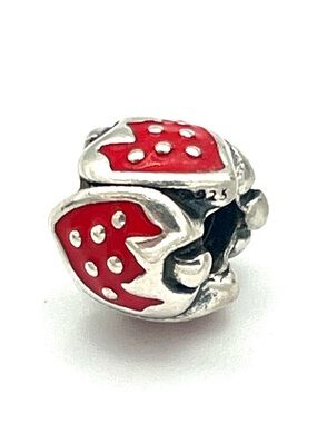 Pandora *Rare* Retired Sweet Strawberry Sterling Silver Red Enamel Bead Charm
